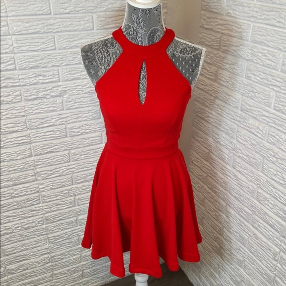 [VAULT CLEARANCE] B. Darlin Red Strappy Back Cocktail Dress • 1/2